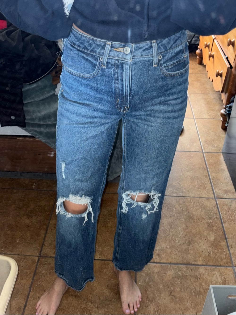 Old Navy Distressed High-Rise Straight Jeans - Blue